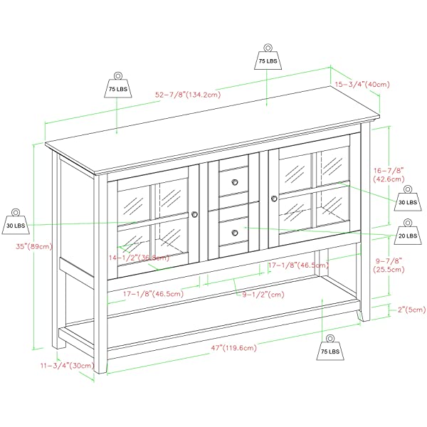 Walker Edison Charlotte Classic Glass Door Storage Buffet, 52 Inch, Espresso Espresso 52 Inch