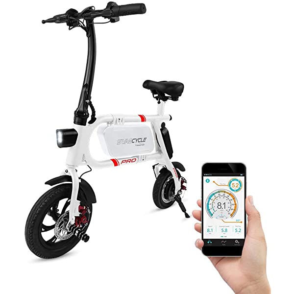 Swagtron Swagcycle Pro Pedal-Free App-Enabled Folding Electric Bike with USB Port to Charge on The Go White One Size Portable