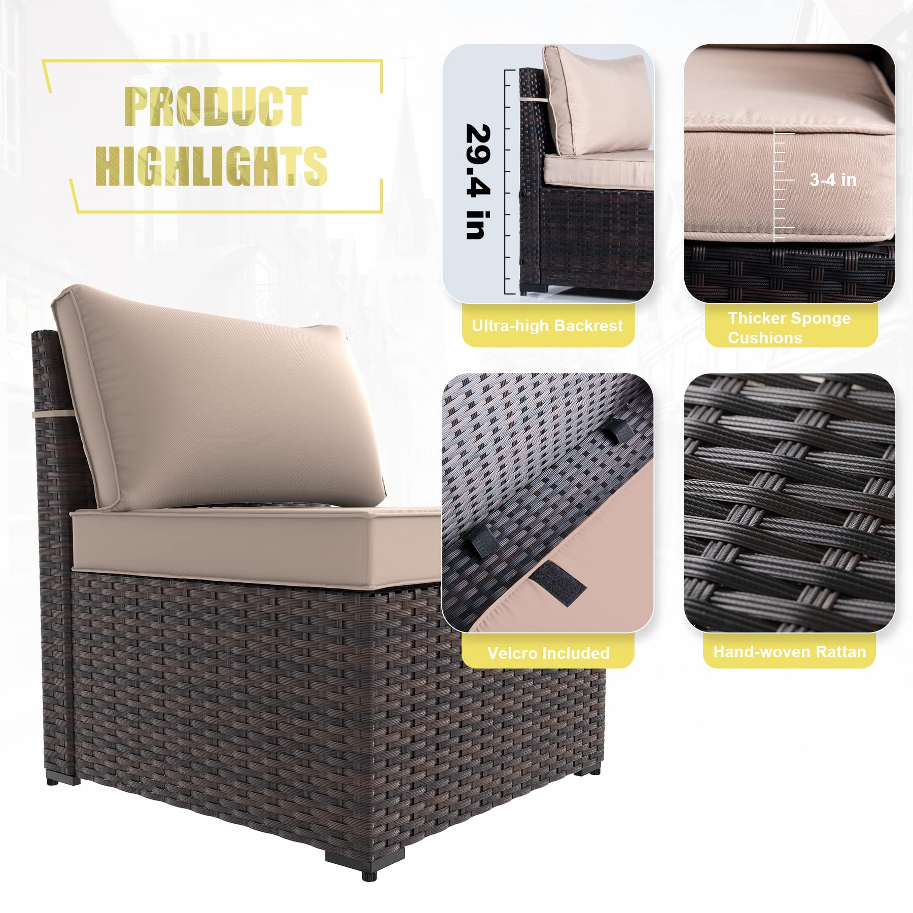 【Furniture】12 Pcs Outdoor Patio Furniture Set Sectional Sofa Sets Brown PE Rattan Patio Conversation Set