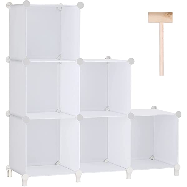 Puroma Cube Storage Organizer 6-Cube Closet Storage Shelves with Wooden Mallet DIY Closet Cabinet Bookshelf Plastic Square Organizer Shelving for Home, Office, Bedroom - Black Black Medium