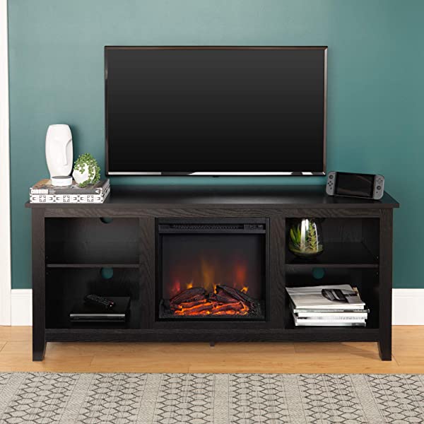 Walker Edison Wren Classic 4 Cubby TV Stand for TVs up to 65 Inches, 58 Inch, Black Black 58 InchTV Stand