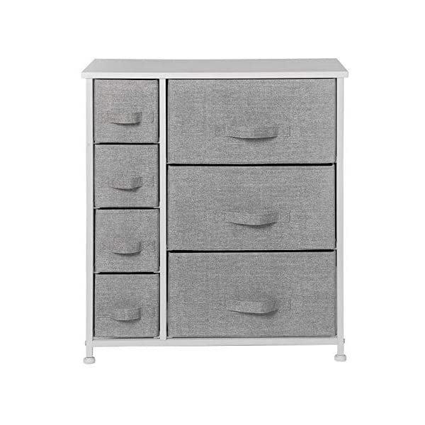 7 Drawers Dresser - Furniture Storage Tower Unit for Bedroom, Hallway, Closet, Office Organization - Steel Frame, Wood Top, Easy Pull Fabric Bins Gray/White Gray / White