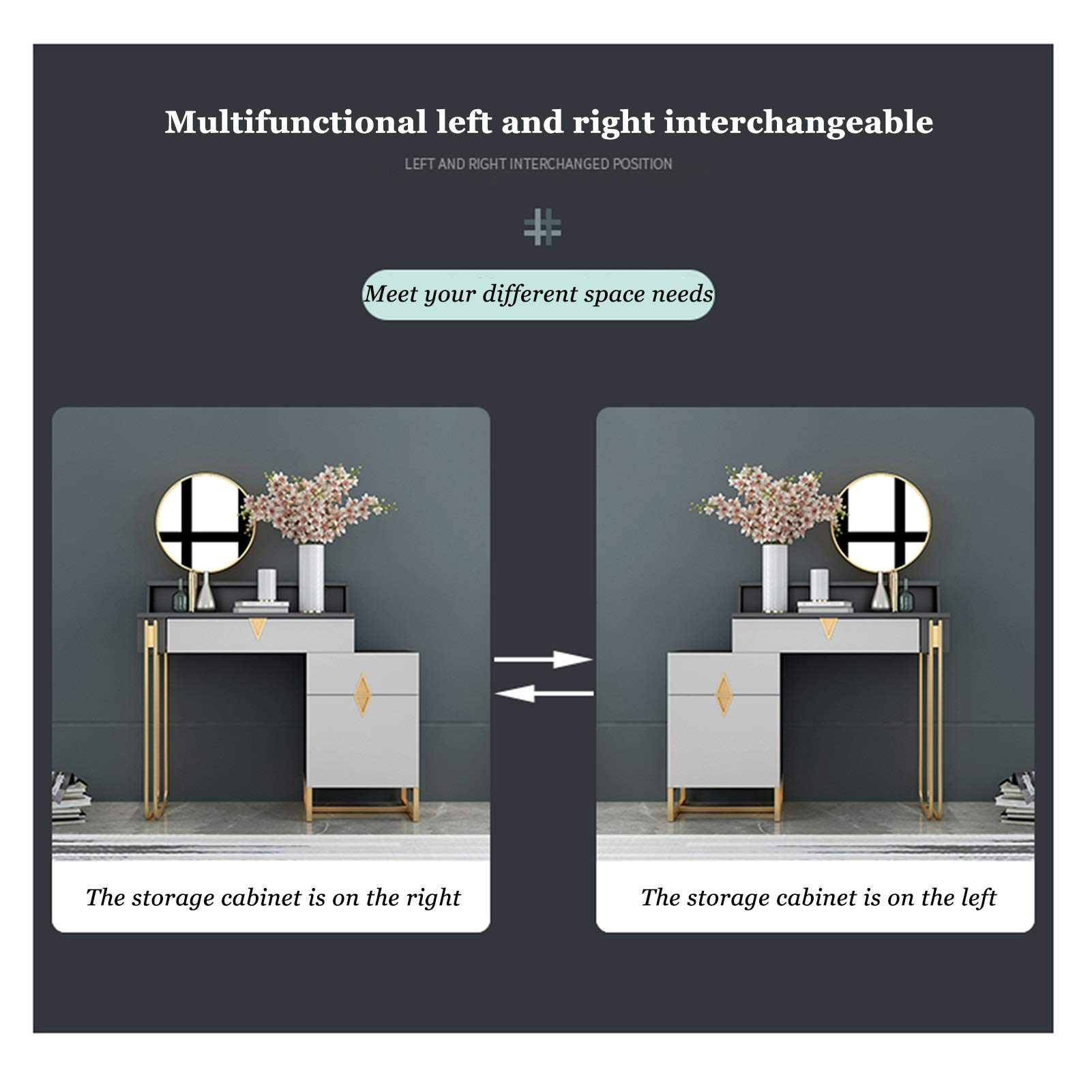 【Furniture】Dresser Modern Dressing Table Vanity Table Set with Sliding Mirror & Stool, Large Storage for Makeup