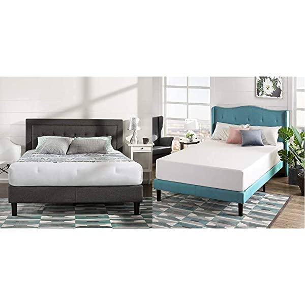 Zinus Dachelle Upholstered Platform Bed Frame / Mattress Foundation / Wood Slat Support / No Box Spring Needed / Easy Assembly, Queen, Platform Bed Only, Dark Grey Dark Grey Queen Platform Bed Only