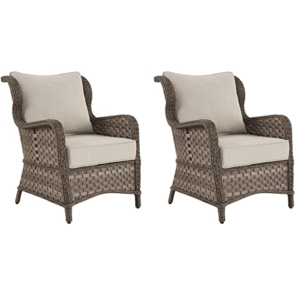 Signature Design by Ashley Clear Ridge Outdoor Wicker Patio Lounge Chair, Set of 2, Light Brown
