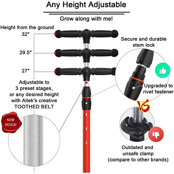 Allek Kick Scooter B03, Lean 'N Glide 3-Wheeled Push Scooter with Extra Wide PU Light-Up Wheels, Any Height Adjustable Handlebar and Strong Thick Deck for Children from 3-12yrs (Rose Pink)