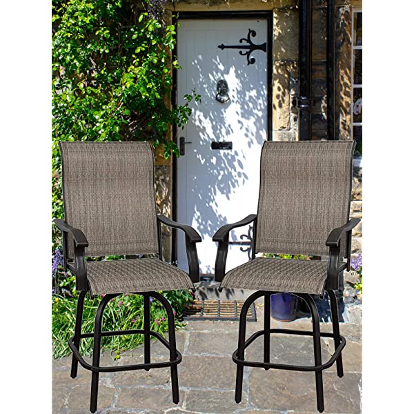 Will-Mall Patio Furniture Swivel Bar Chairs Set of 2, Outdoor High Bistro Stools, Textilene Fabric Bar Height Patio Chairs, for Lawn, Backyard and Garden (2 Bar Chairs)