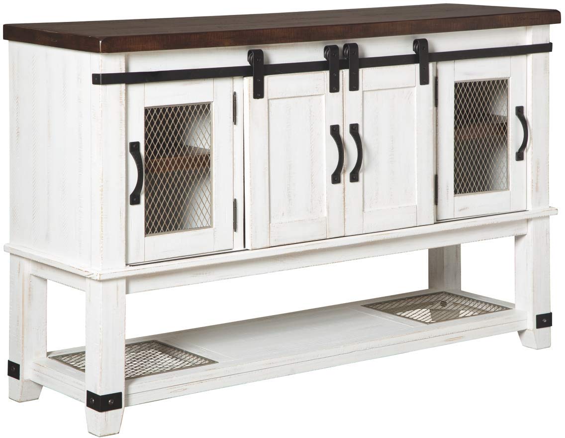【Furniture】Valebeck Farmhouse Dining-Room Server or Buffet, White & Brown