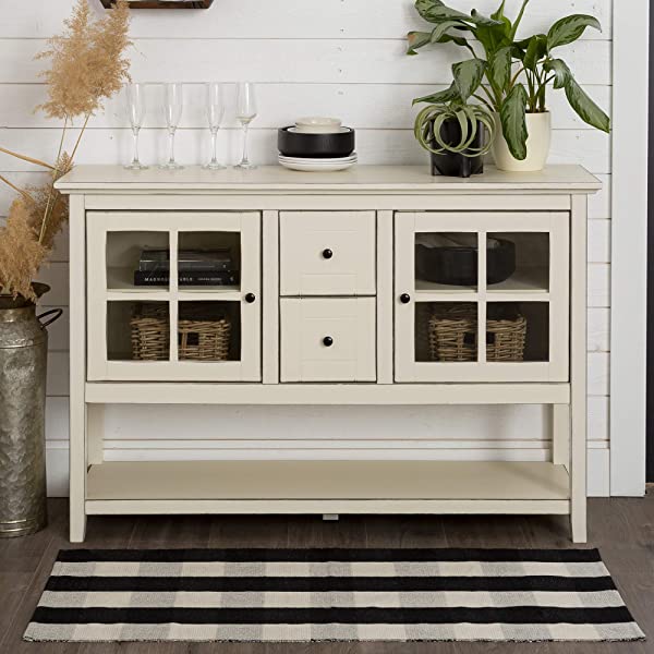 Walker Edison Charlotte Classic Glass Door Storage Buffet, 52 Inch, Espresso Espresso 52 Inch