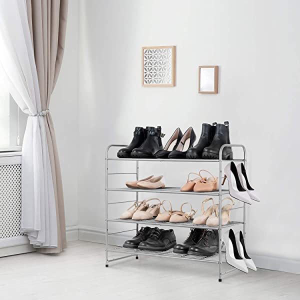 AULEDIO 3-Tier Shoe Rack, Stackable and Adjustable Multi-Function Wire Grid Shoe Organizer Storage, Extra Large Capacity, Space Saving, Fits Boots, High Heels, Slippers and More (Bronze) 3-Tier Bronze