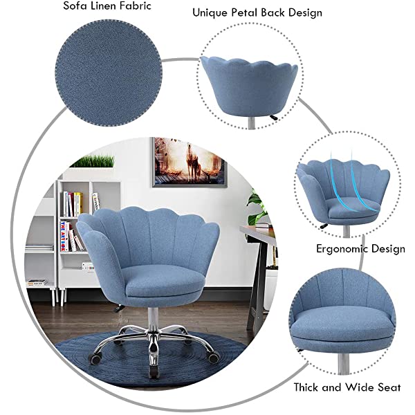 MTFY Modern Home Office Swivel Chair, Shell Desk Chair with Adjustable Height, Upholstered Ergonomic Computer Desk Chair Leisure Task Chair Accent Armchair for Office, Living Room,Bedroom (Beige)