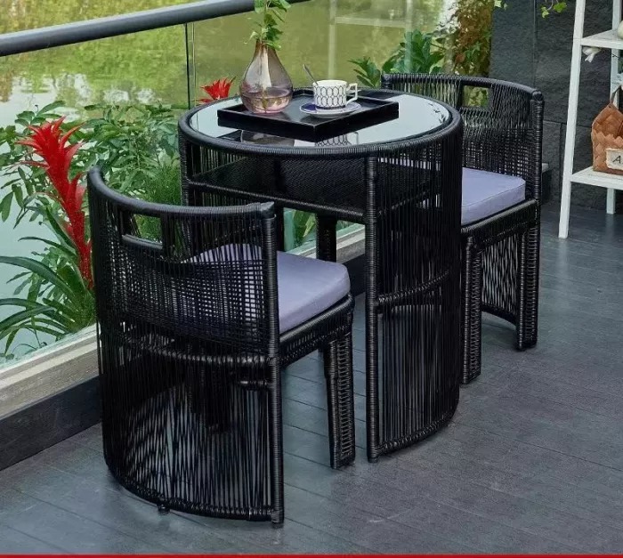 【Home&Garden】Outdoor balcony table and chair patio outdoor waterproof small cane chair