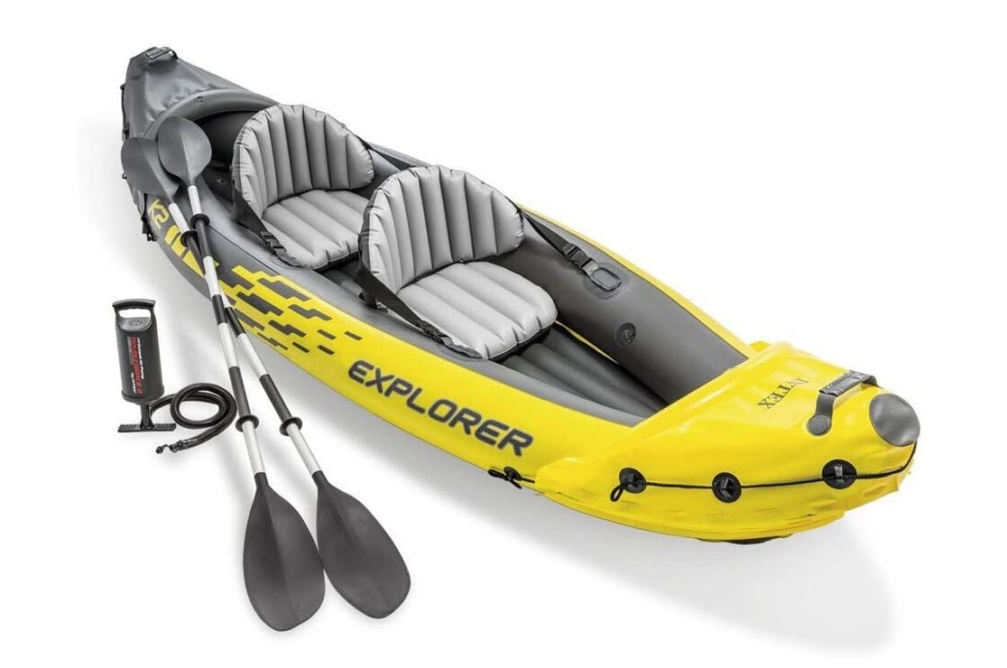 Intex Explorer K2 Kayak, 2-Person Inflatable Kayak Set with Aluminum Oars and High Output Air Pump