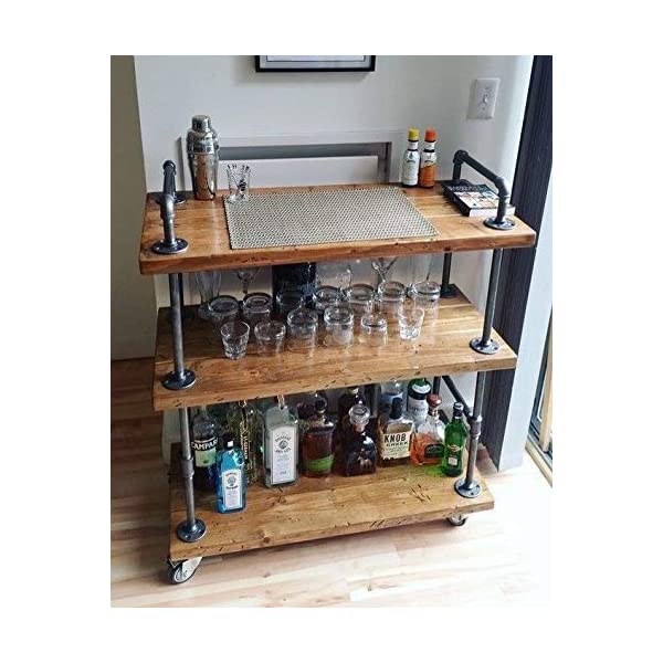 WGX Design For You Wood and Metal Wine Rack with Wheels Kicthen Bar Dining Room Tea Wine Holder Serving Cart Furniture Cart-01