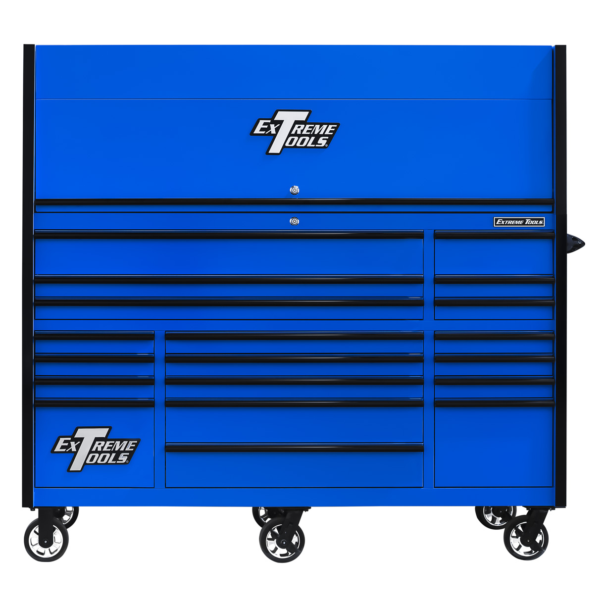 used toolboxExtreme Tools 72in. x 30in. 19 Drawers Triple Bank Roller Cabinet and Power Workstation Hutch Combo