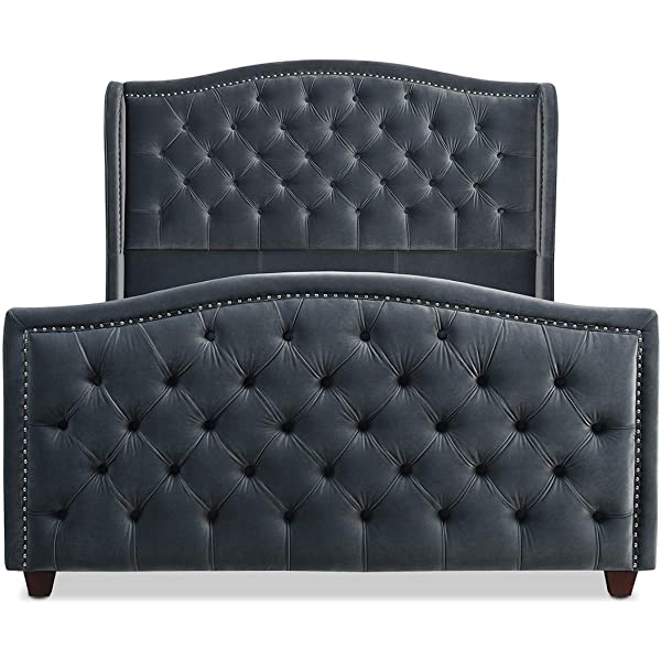 Jennifer Taylor Home Marcella Collection Queen Wingback Tufted Hand-Applied Nail Heads Upholstered Bed, Antique White Antique White Queen