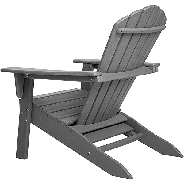 ResinTEAK All Weather Adirondack Chair with PULLOUT Ottoman | Adult-Size, Weather Resistant for Patio Deck Garden, Backyard & Lawn Furniture | Easy Maintenance (Grey))