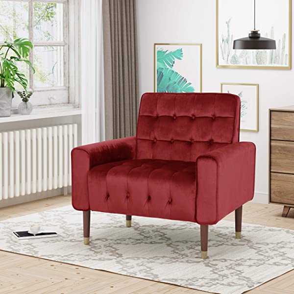 Christopher Knight Home Betsy Velvet Armchair, Modern Glam, Button-Tufted, Waffle Stitching, Raisin