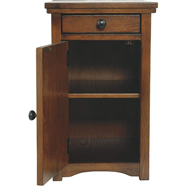 Signature Design by Ashley Tyler Creek Rustic Chair Side End Table with Pull-Out Tray & USB Ports, Brown Blackish Brown Table