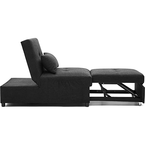 4-in-1 Sleeper Sofa Bed, HABITRIO Solid Wood Frame Polyester Upholstered Seating Couch w/A Pillow, Work As Ottoman, Single Chair, Sofabed and Chaise Lounge, Fit for Living Room, Bedroom (Grey)